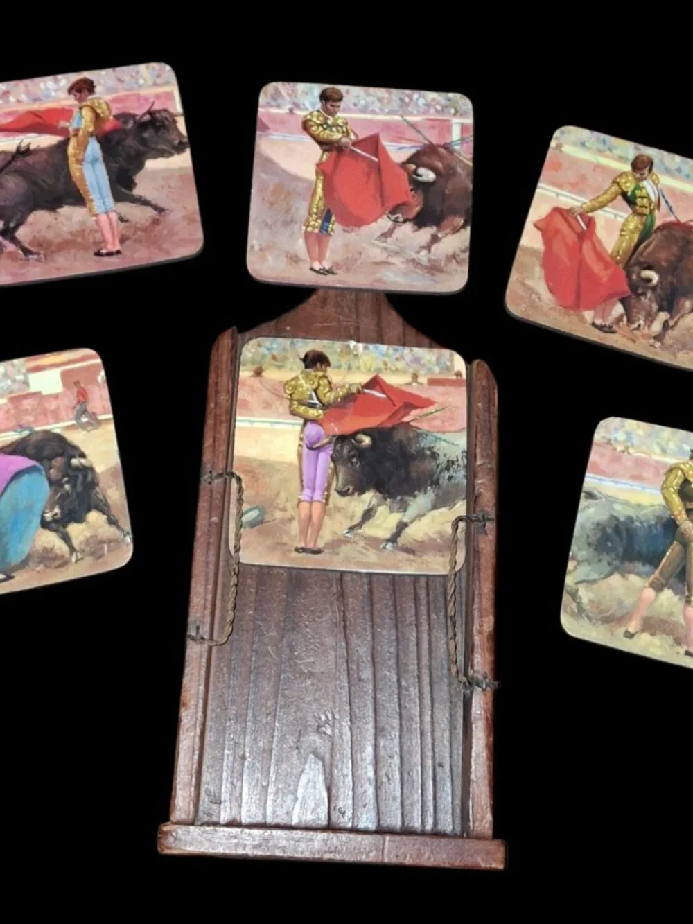 wooden wall matador/Spain coaster hanging display box vintage decor